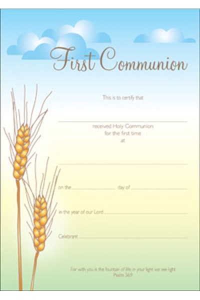 First Communion Certificate (Wheat)